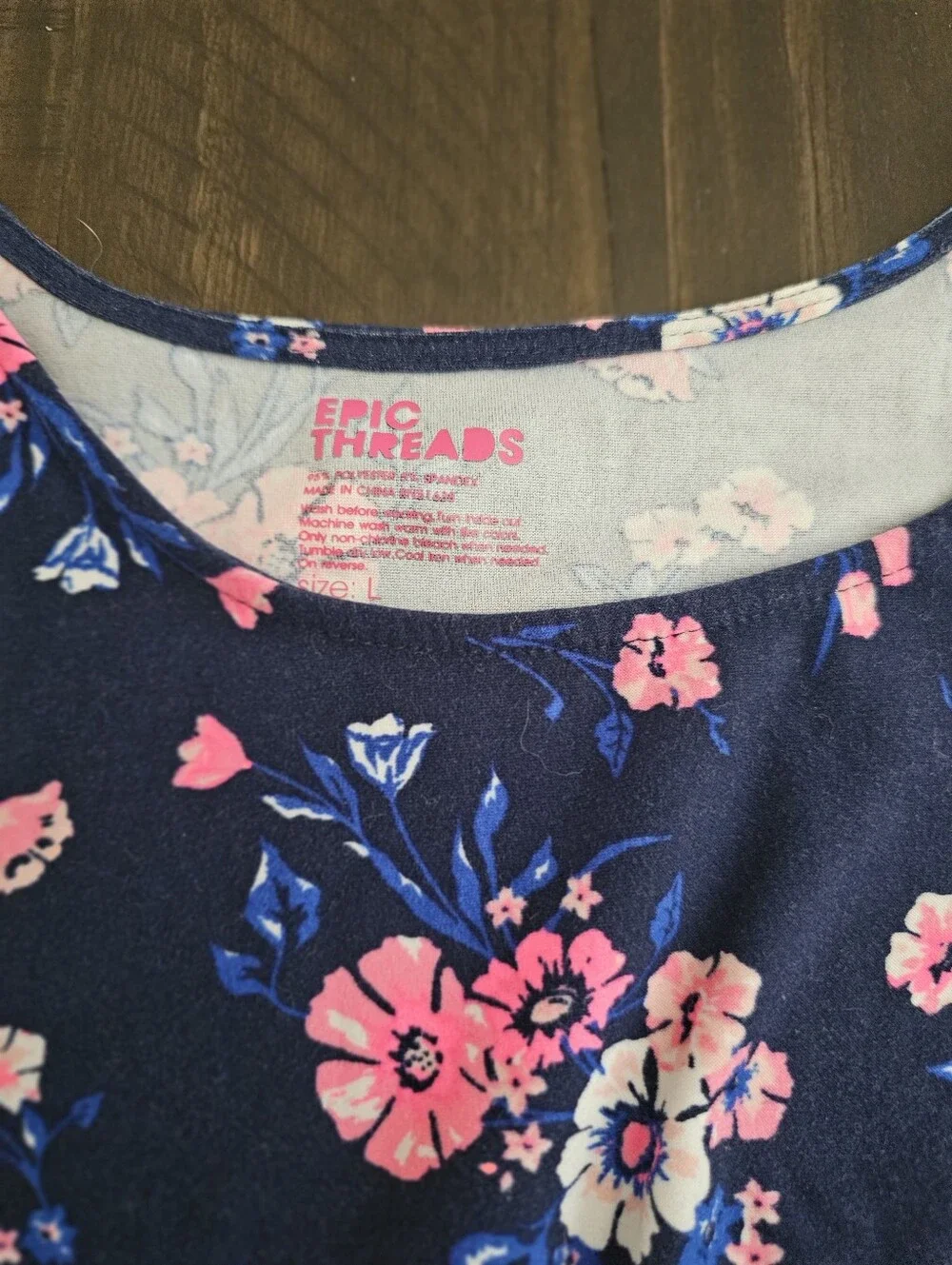 Epic Threads Navy Cold-Shoulder Floral Dress with Pink Flowers